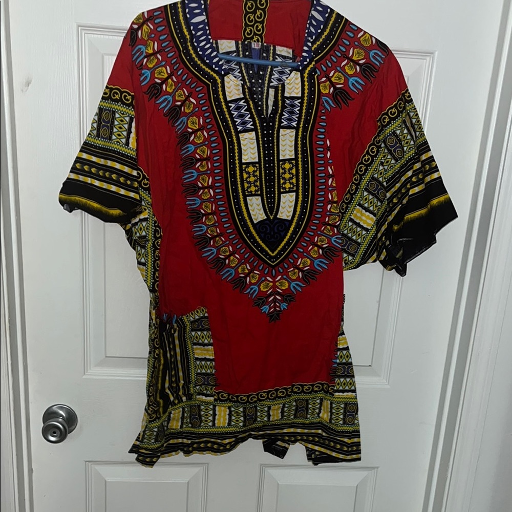 Vibrant Red and Black Dashiki Top